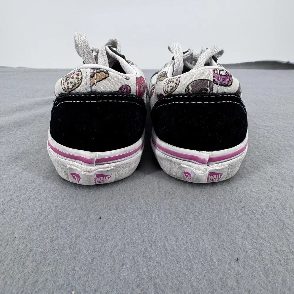 Vans Old Skool Shoes Kids Size 1 Donut Print Black White Pink Low‎ Top Canvas